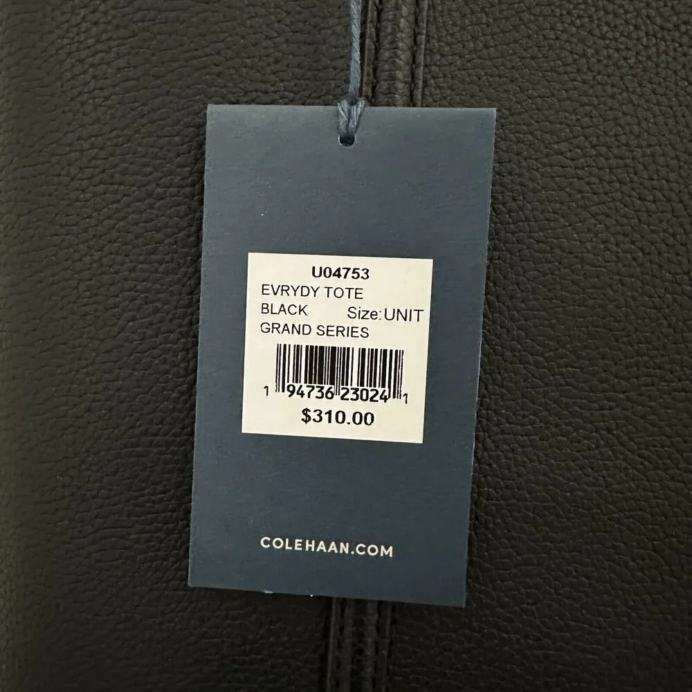 NEW Cole Haan Everyday Grand Series Black Leather Tote Bag Top Zip, Retails $310 - Picture 3 of 16